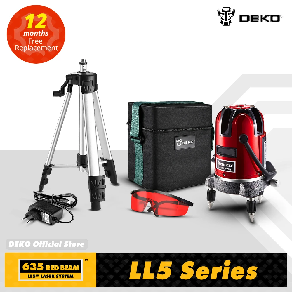 DEKO LL5 Series 5 Line 6 Points Laser Level Self-leveling Horizontal&Vertical 360 Degree Adjustment Higher Visibility