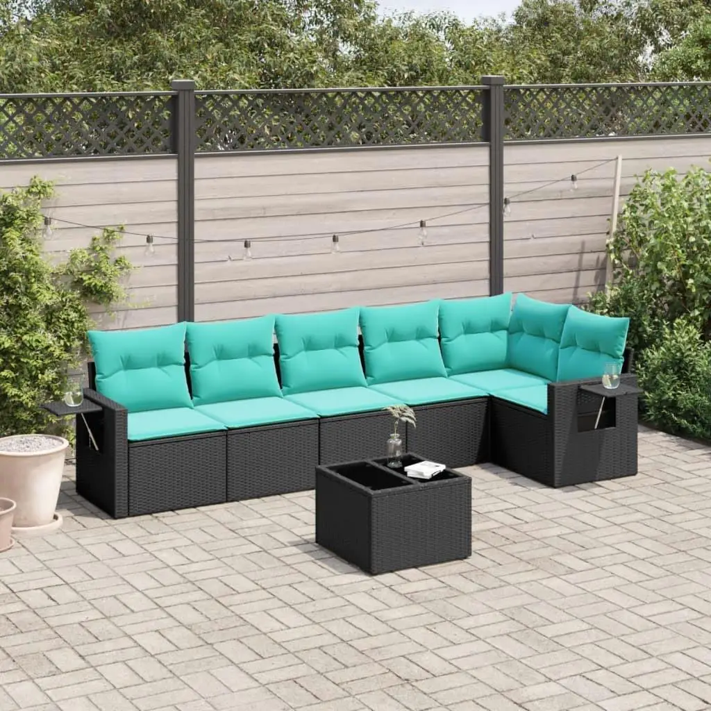 

7 Piece Outdoor Patio Sofa Set with Cushions Black Rattan Furniture Garden Seating