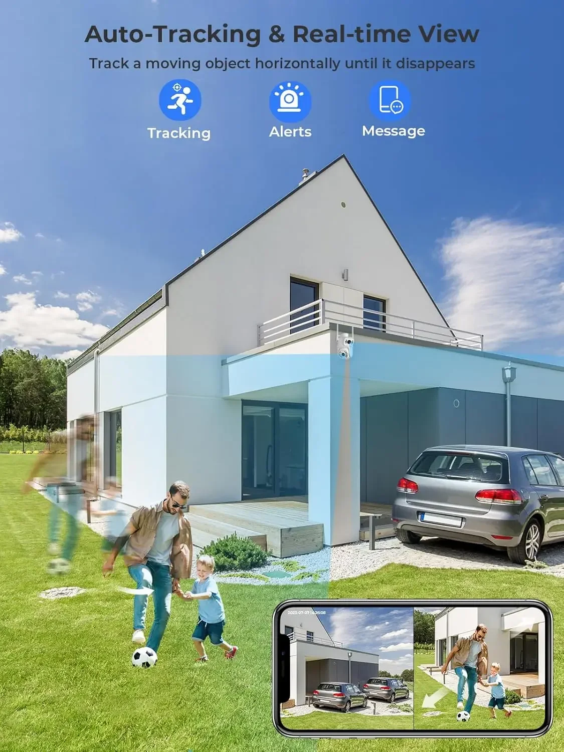 كاميرا مراقبة لاسلكية PTZ بعدسة مزدوجة خارجية 2.4G واي فاي كاميرا عموم إمالة تتبع تلقائي كشف الإنسان كاميرات المراقبة iCSee