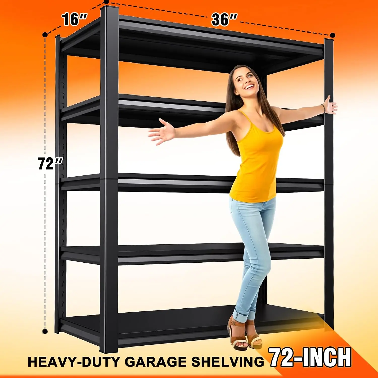 72''H 35''W 5‑Tier Heavy‑Duty Steel Garage Storage Shelves, Adjustable Utility Metal Shelving Unit for Kitchen Pantry Laundry Garage