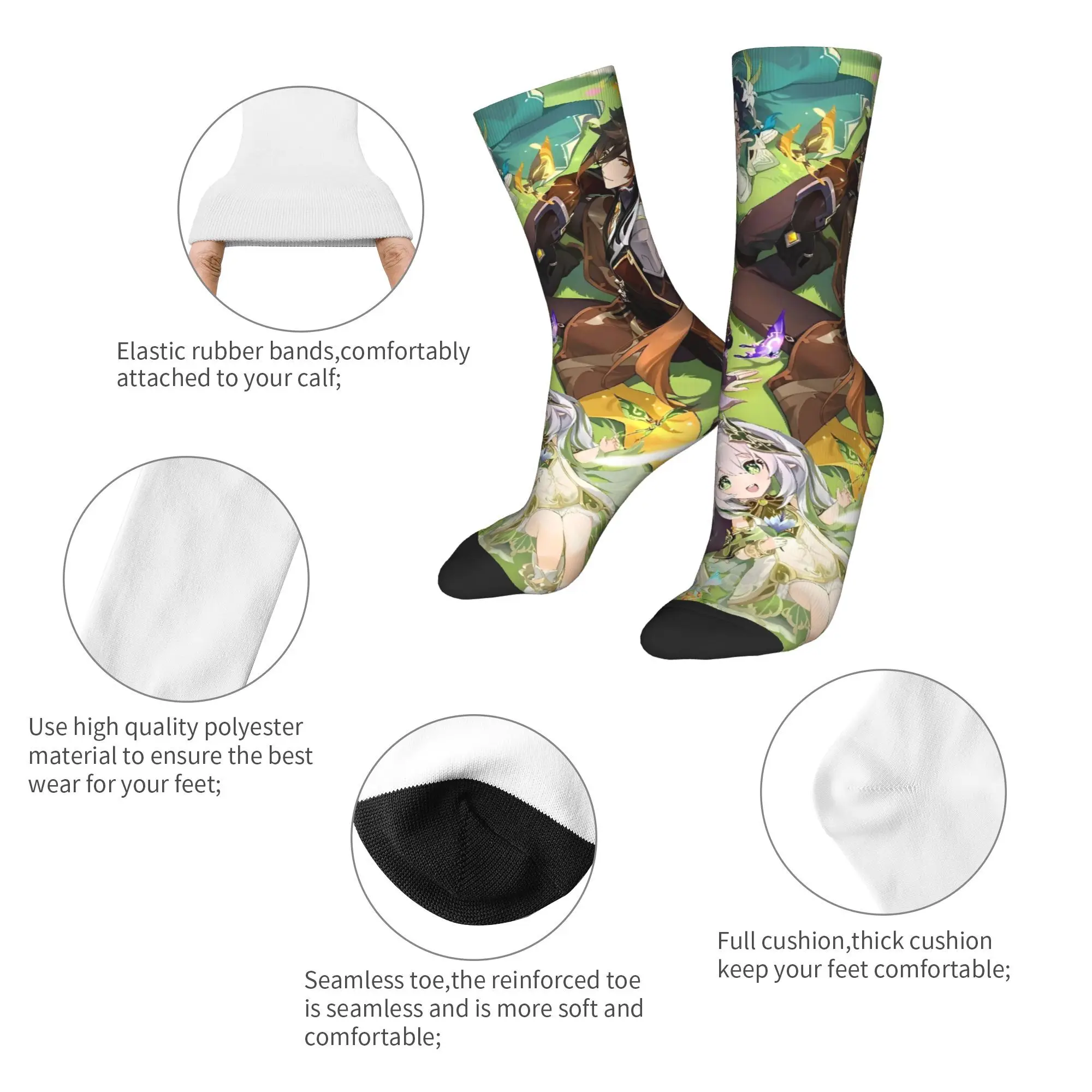 أنيمي لعبة Genshin تأثير جوارب الجوارب غير رسمية النساء الرجال الجوارب المريحة الخريف الجري الرسم عدم الانزلاق الجوارب هدية فكرة
