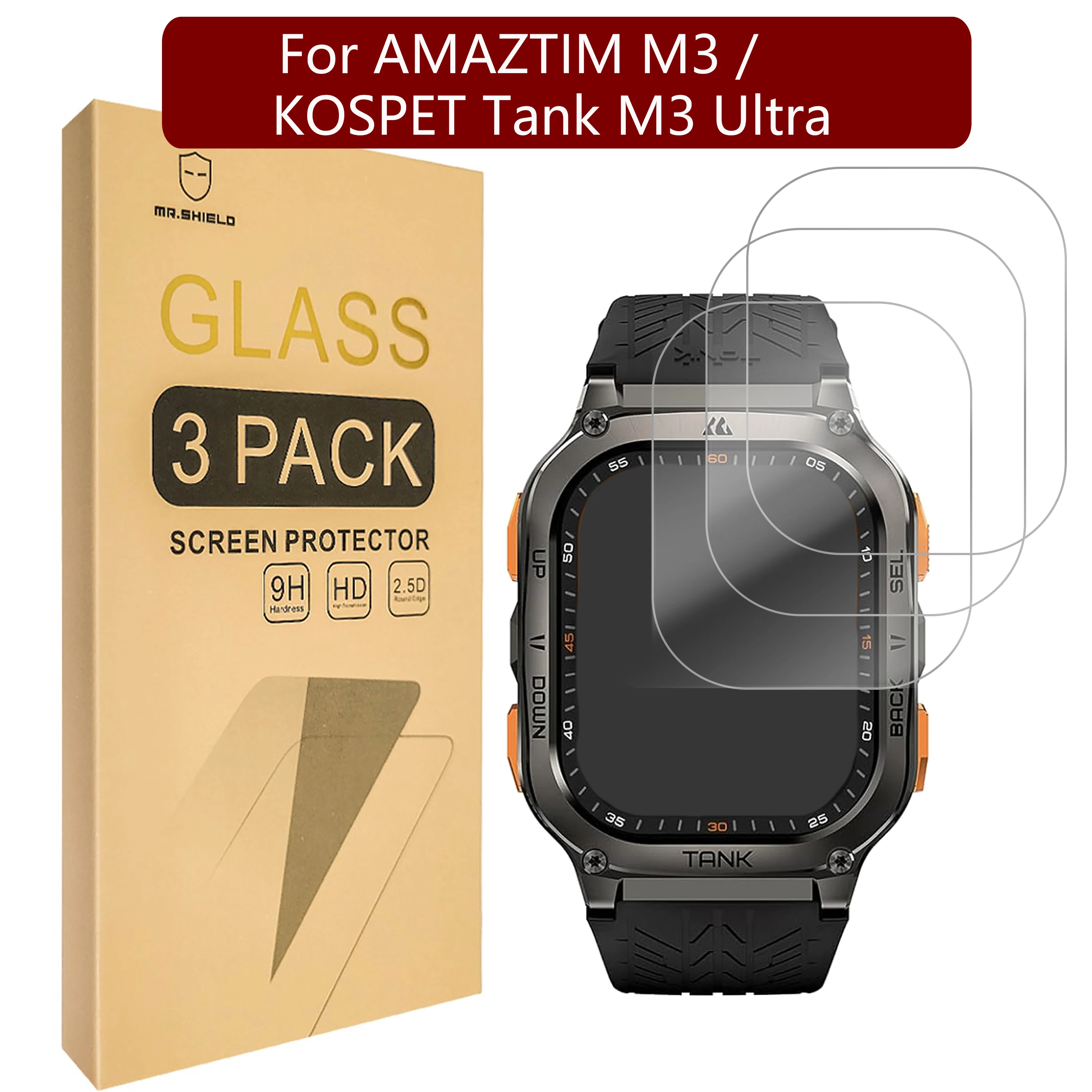 Mr.Shield Screen Protector compatible with AMAZTIM M3 / KOSPET Tank M3 Ultra [3-PACK] [Tempered Glass] [9H Hardness]