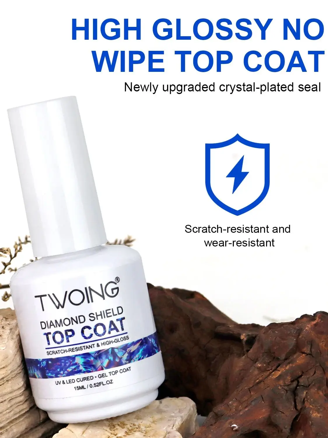 TWOING 15ml Neuer Super Glanz Top Coat Gel Nagellack Diamant Topcoat Ohne Abwischen Versiegelungsgel Finish Maniküre Nagelkunst Salonqualität