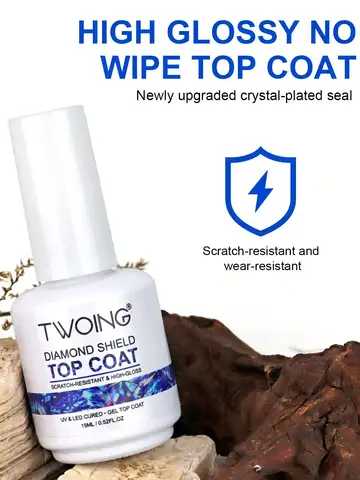 TWOING 15ml New Super Shine Top Coat Gel Nail Polish Diamond Topcoat No Wipe Sealer Gel Finish Manicure Nail Art Salon Quality