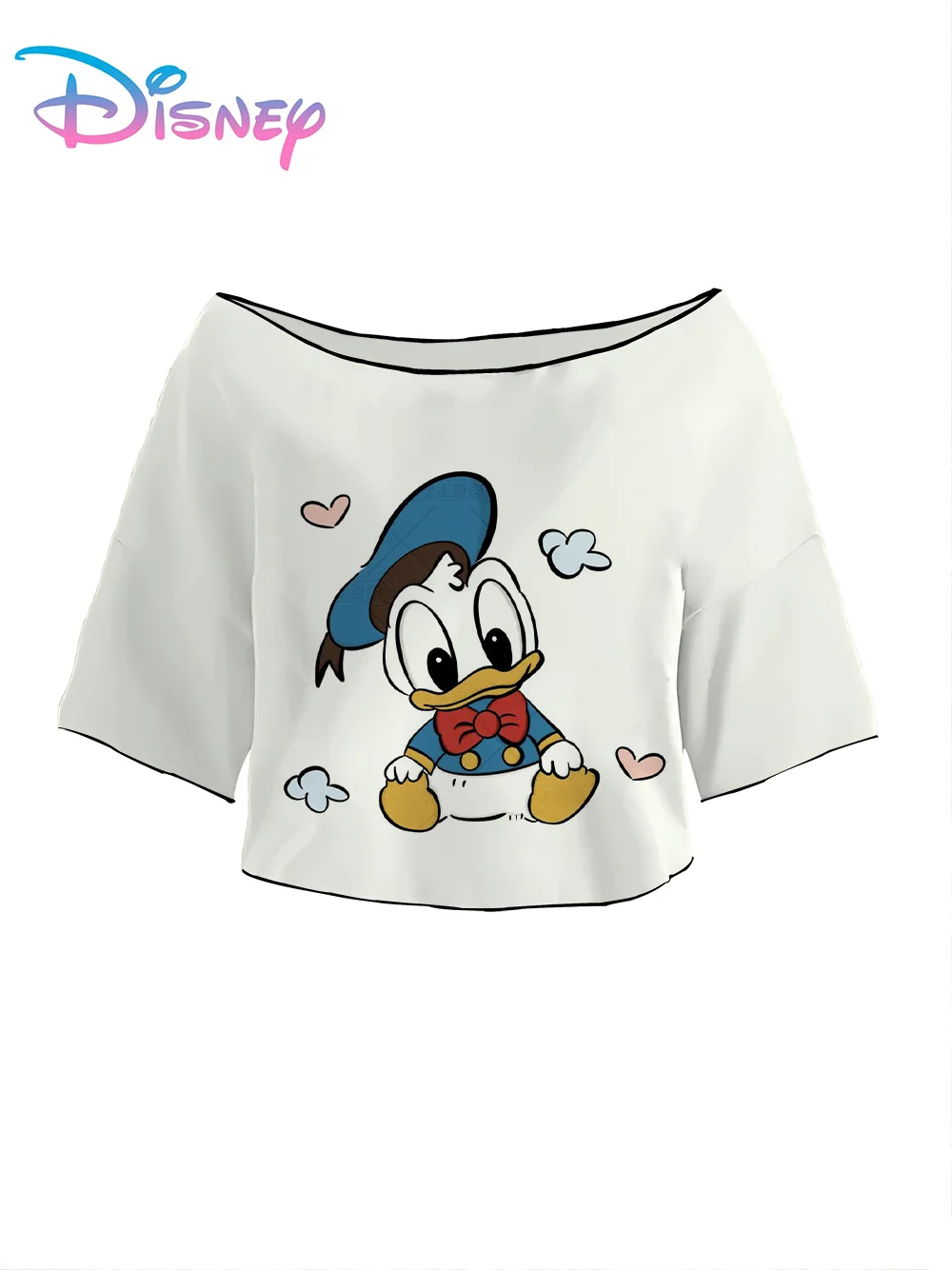 Crop Top Short Sleeve Daisy Tops Sexys Disney Woman Clothing Y2k Anime T-shirts Korean Popular Clothes Lettuce Trim Kpop T-shirt