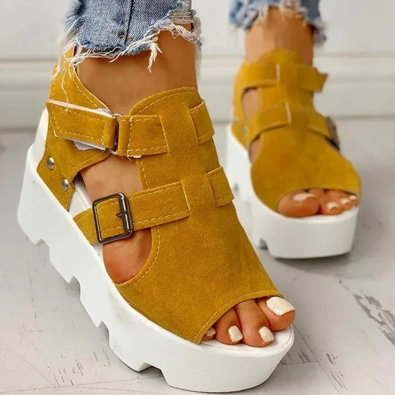 Women Summer Sandals Wedges Heel Black White Casual Designer Shoes Footwear Buckle Strap Open Toe Platform Sandel Women Shoes