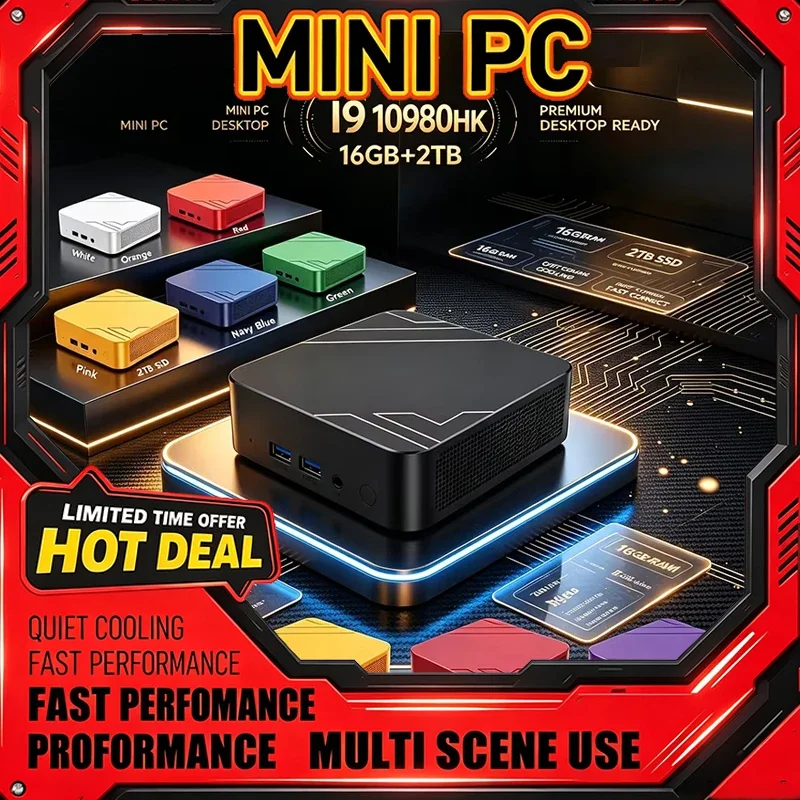 13가지 색상의 인텔 I9 10980HK 미니 PC, 16GB RAM, 2TB SSD, WiFi6, 4K HD, 윈도우 11, 게임, 사무실, 가정, 학습용 휴대용 데스크탑 컴퓨터
