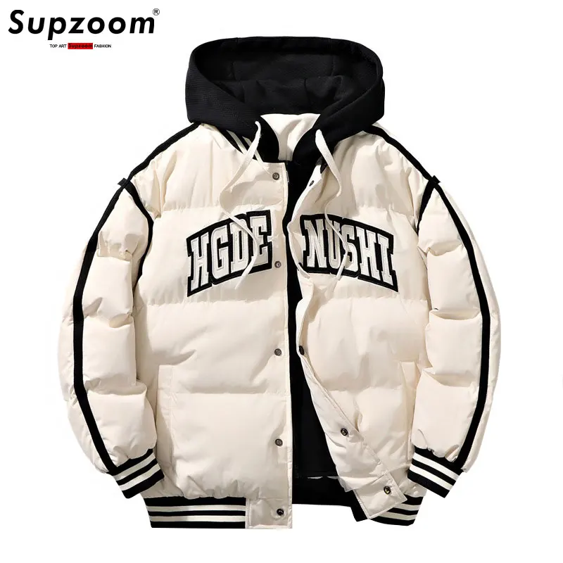 Supzoom New Arrival Casual Embroidery Mens Winter Trendy Fake Two-piece Hooded Bread Suit Couple Cotton-padded Jackets And Coats