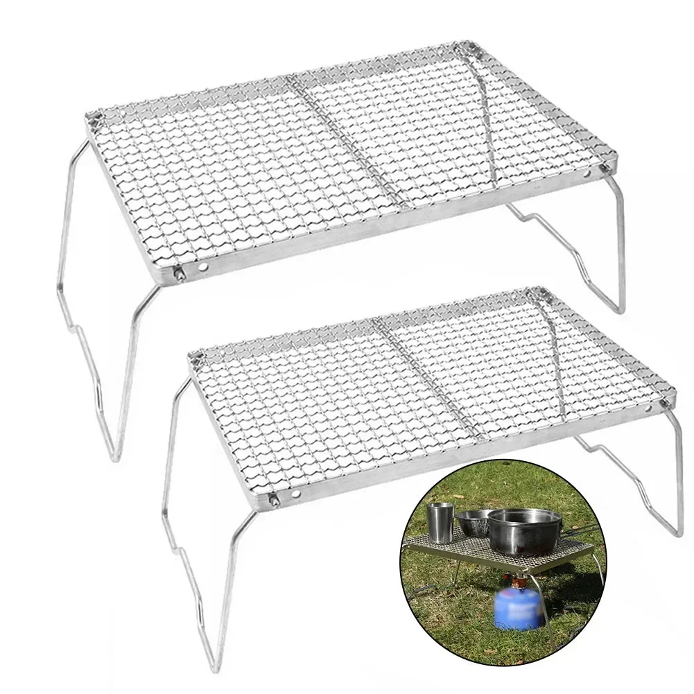 

Camping Folding Grill Stand Stainless Steel Grill Grate Camping Table Outdoor Portable Gas Wood Stove Stand Camping Supplies