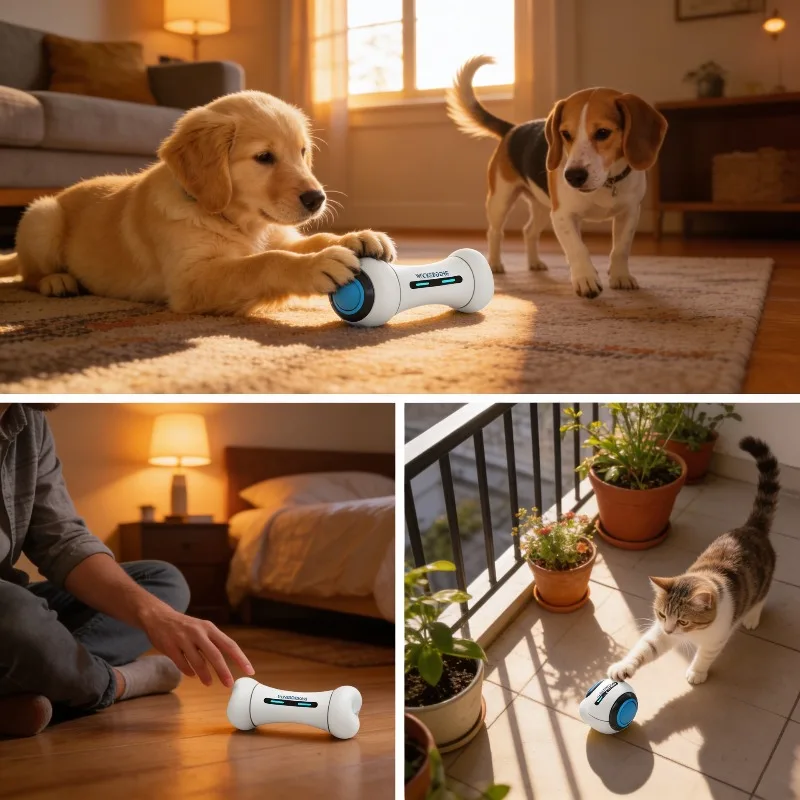 

Bone Shape Dog Interactive Toy WickedBone Sustainable Intelligent Automatic Pet Chewing Toy White Style App Control Smart Toy