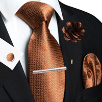 Brown Yellow Plaid Ties For Men Luxury 8cm Silk Tie Pin Pocket Square Cufflinks Tie Clip Set Business Party Wedding Accessories