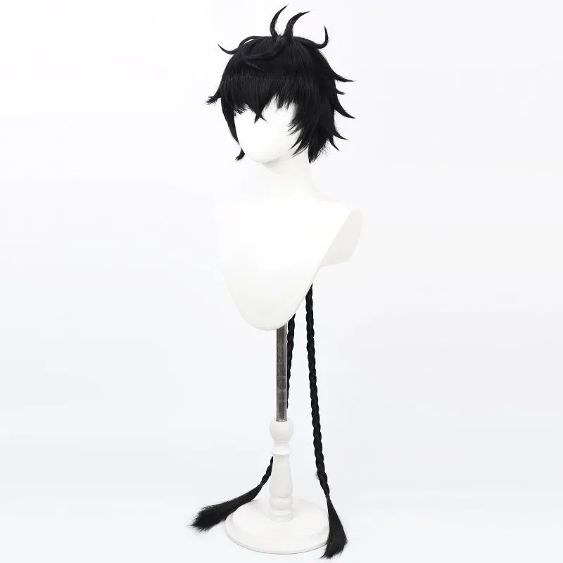 Black Long-tailed Wig For Male And Female Protagonists Of The Game "Ming Chao" With A Frizzy Top And An Arched Front