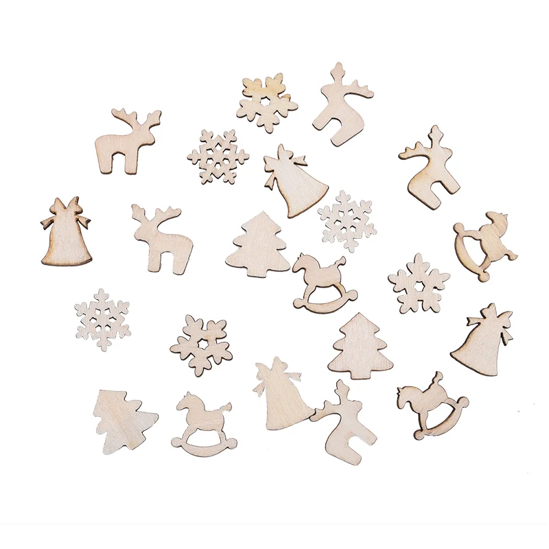 100pcs/bag Natural Wood Christmas Ornaments Pendant Mini Snowflake Xmas Tree Confetti Table Scatter Decor for Home New Year Gift