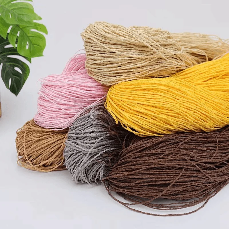 200g 2ply Cotton Raffia Yarn for Hand Crochet Knitting Summer Hats Bags Diy Straw Sandals Fluffy Paper Grass Thread Beige Yellow - view 2