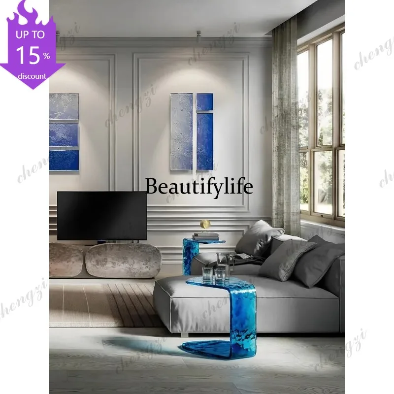 B178 Italian minimalist sofa side table living room special-shaped side table designer hot melt glass coffee table