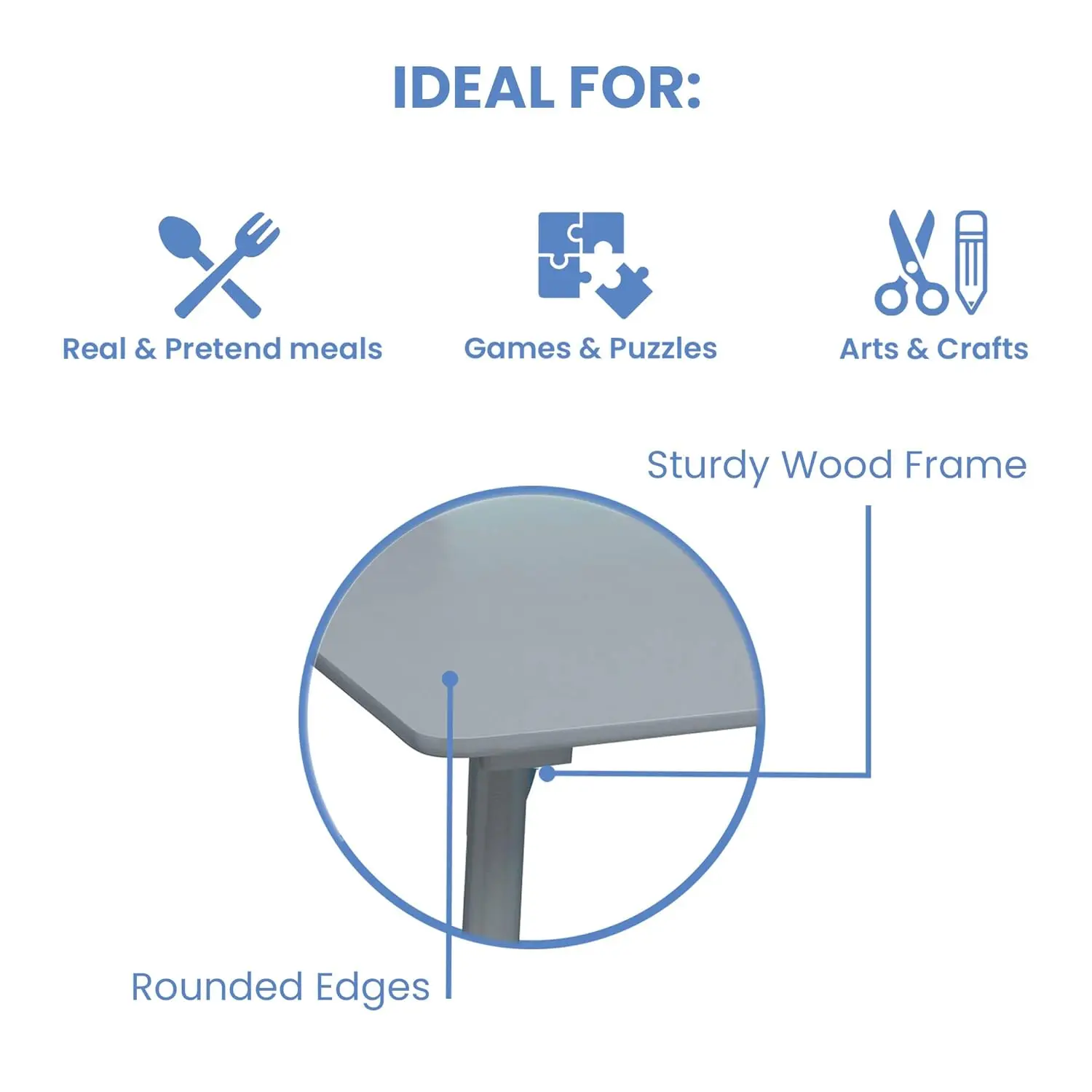 Children Kids Table and Chair Set (4 Chairs Included), Grey/Blue