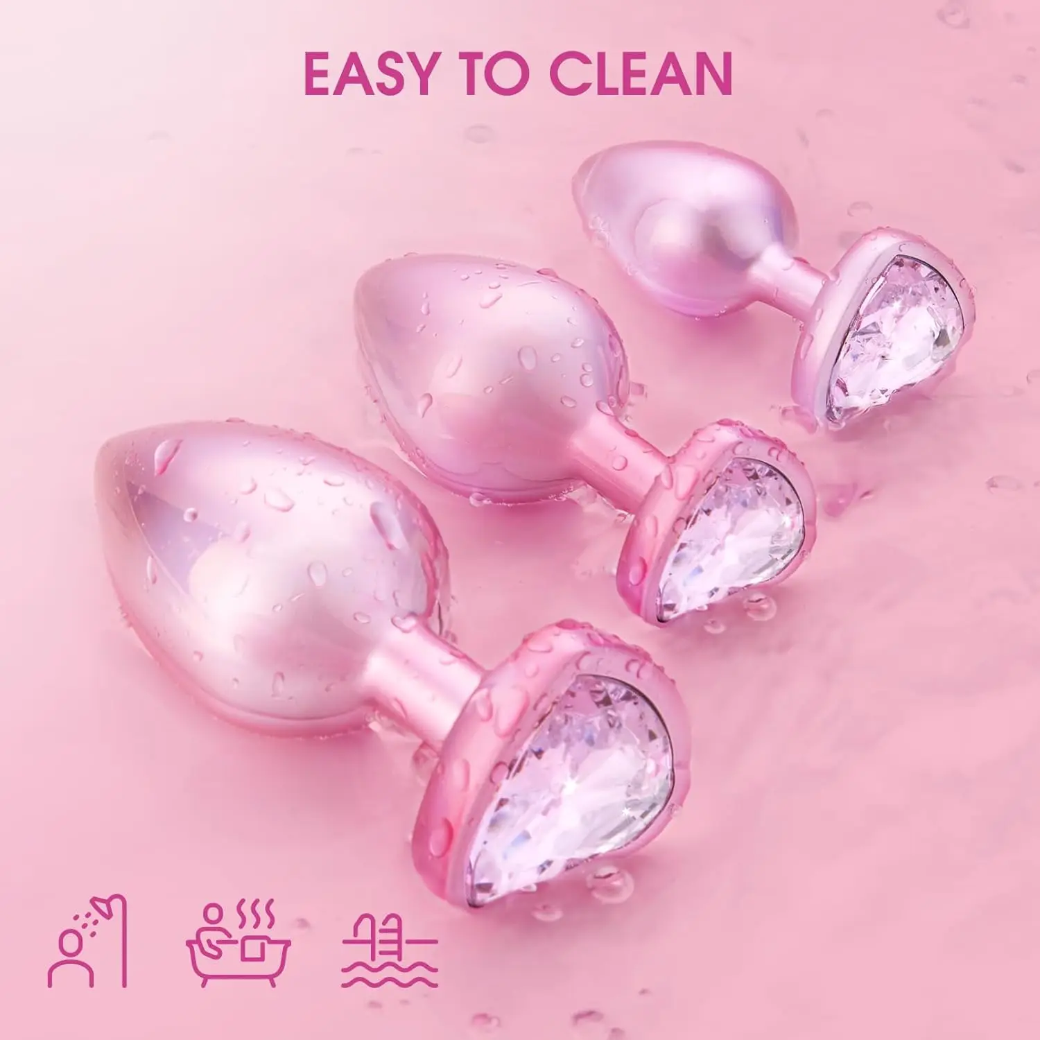 Pink Butt Plug Anal Adult Sex Toys with Crystal Diamond Heart Base for Women Men Beginners and Advanced Users Prostate Massage view 5