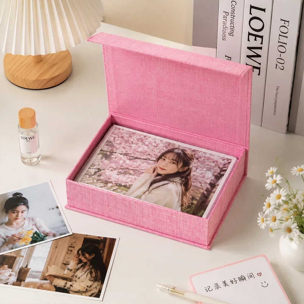 4x6 Inch Photo Storage Box with Magnetic Lid Linen Organizer for Pictures Postcards Keepsakes Scrapbooking Supplies Jewelry Box