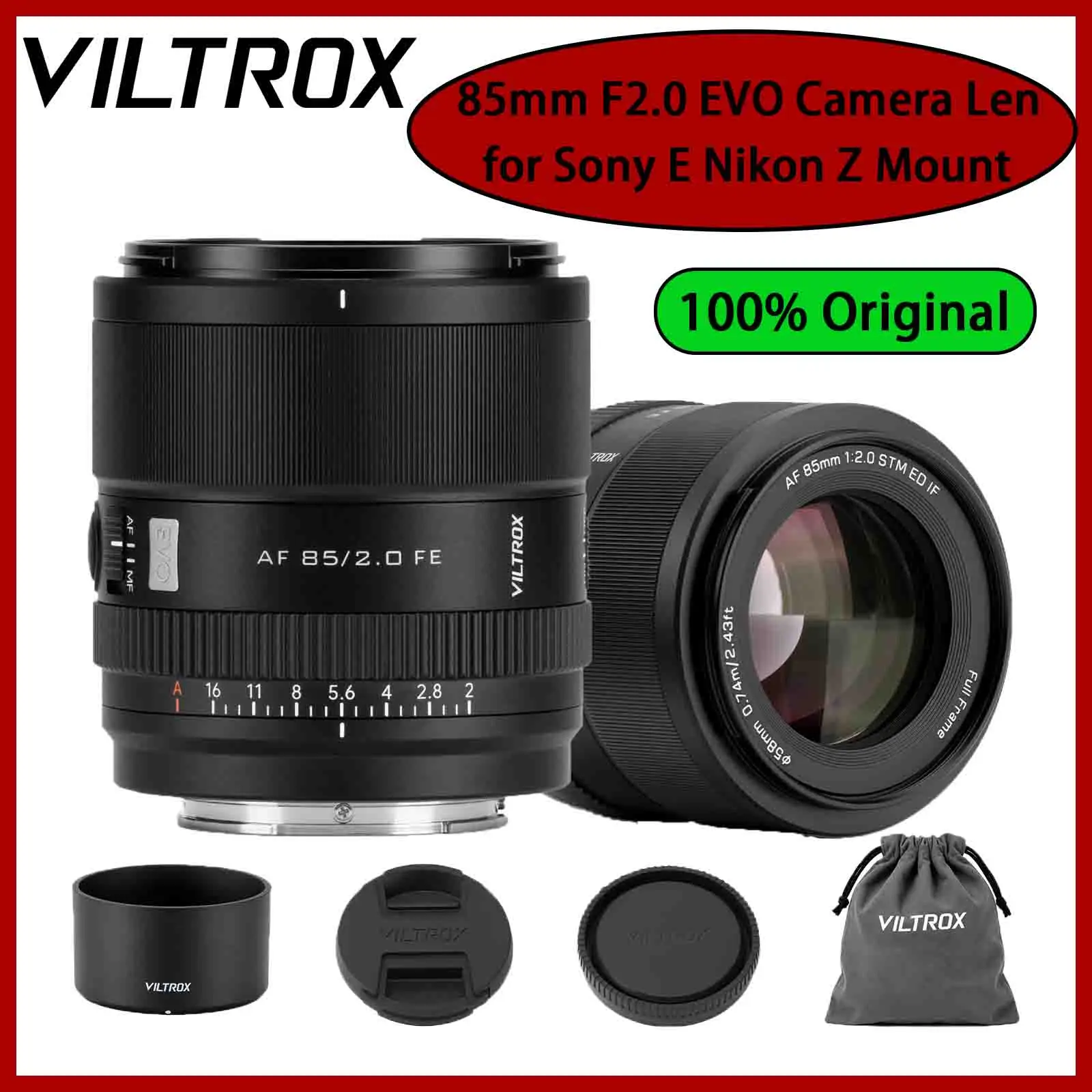 

Viltrox AF 85mm F2.0 EVO FE/Z Full Frame Lens Auto Focus Lens Large Aperture Camera Lens for Nikon Z Sony FE Mount Cameras