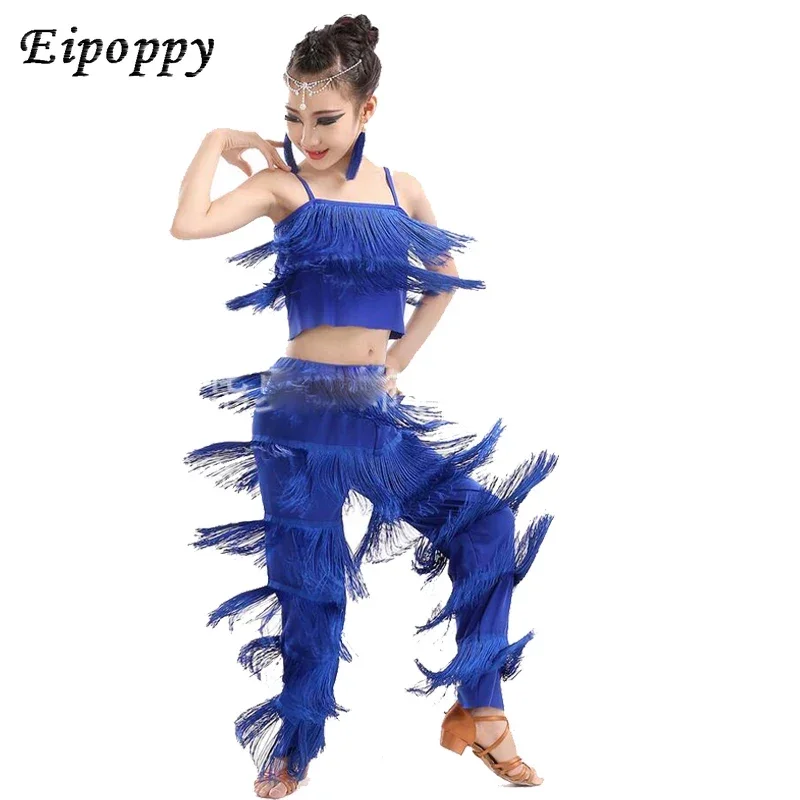 ชุดเต้นรำละตินสำหรับเด็กผู้หญิงชุดเดรสเต้นรำเสื้อกางเกง