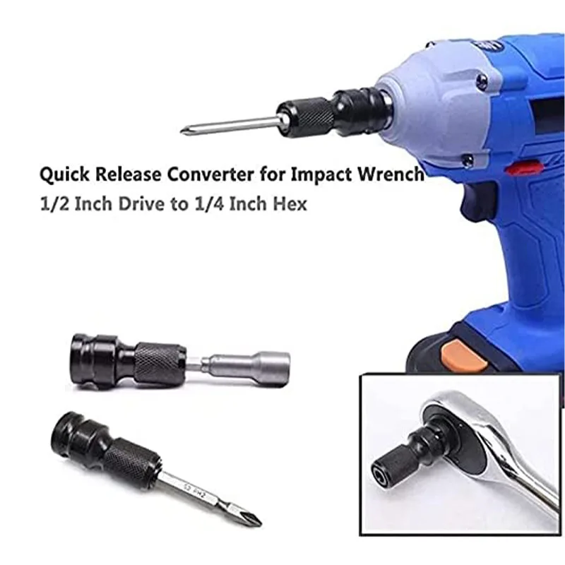 Universal Adaptive Wrench Adapter Socket Ratchet Torque Wrench Adapter 1/2 Inch Square to 1/4 Inch Hex Ratchet Socket Converter