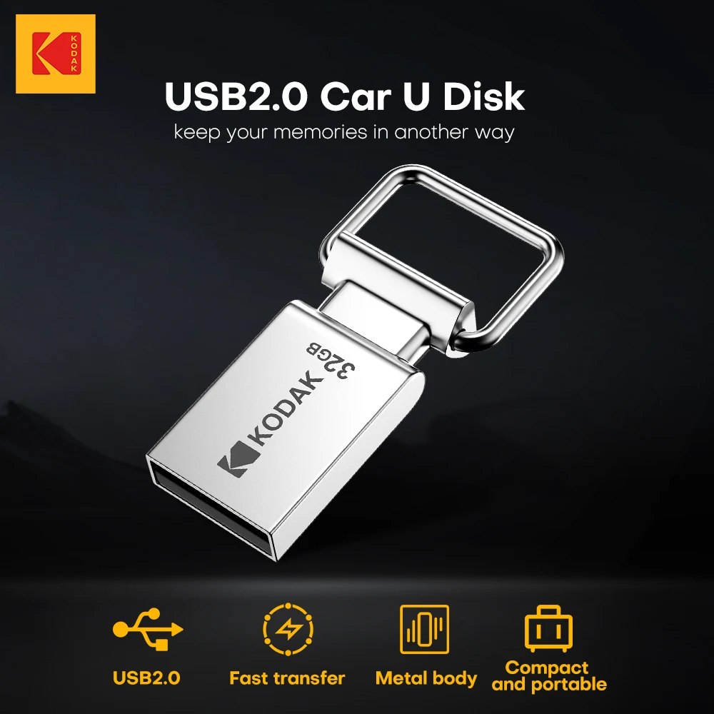 KODAK K112 محرك فلاش USB صغير 32 جيجابايت 64 جيجابايت 128 جيجابايت USB2.0 محرك ذاكرة القلم مع حلقة رئيسية عصا ذاكرة معدنية محمولة للكمبيوتر السيارة