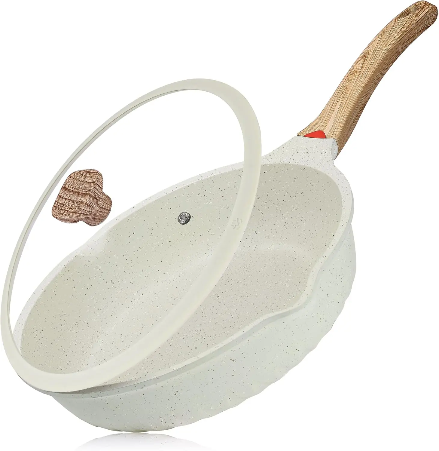 

Nonstick Skillet With Lid, Deep Frying Pan Stay Cool Handle Saute Pan 12in/5.5Qt, White Color German 3C+ Ceramic Coating