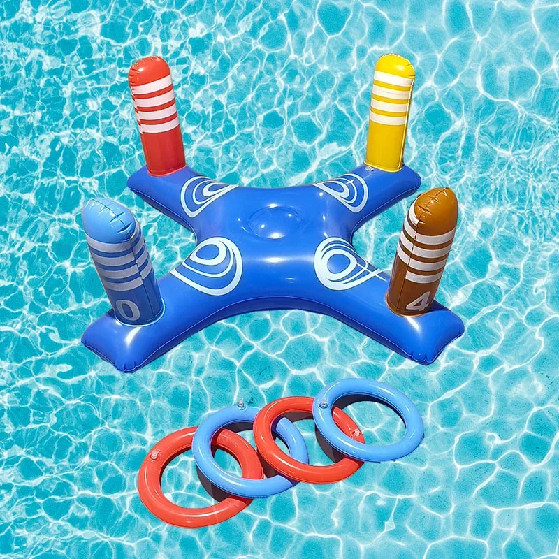 Inflatable Water Basketball & Ring Toss Game for Kids, Pool Beach Outdoor Toys with 3 Rings+1 Ball, Family Interactive Toys