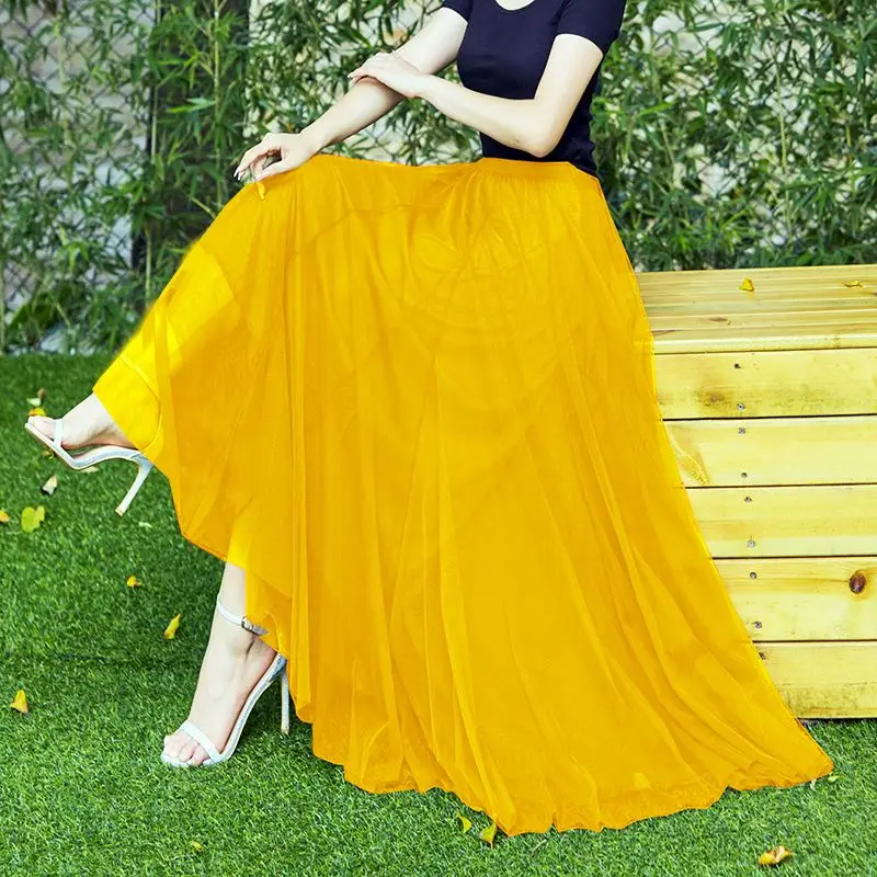 40 Colors Big Swing Gauze Skirt Women\'s Spring and Summer New Solid Long Skirt A-line Dance Skirt