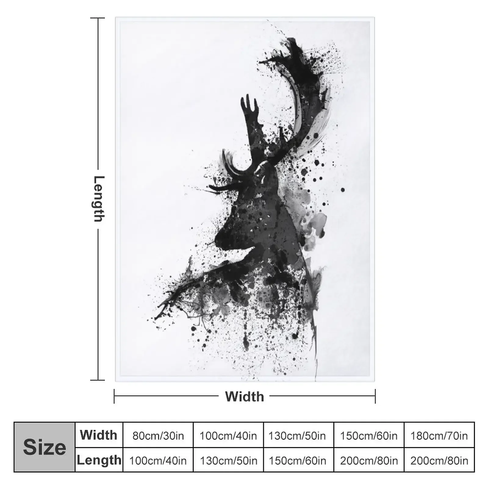 New Black and White Deer Head Watercolor Silhouette Throw Blanket Personalized Gift Multi-Purpose Blankets