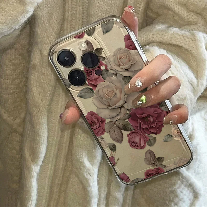 Full screen white powder rose applies 15 pro max phone case 14plus fresh style iphone13 transparent 12 soft case 11 anti-drop XS