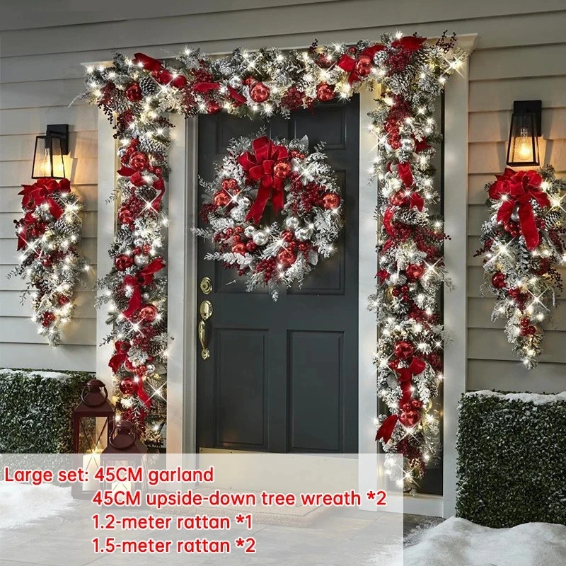 

LUSQI Christmas Decorations Flocked Wreath Wall Hanging Door Curtain Rattan Hanging Ornaments Door Hanging Christmas Home Decor