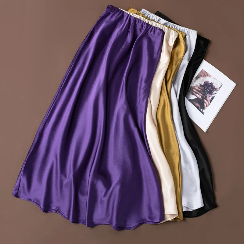 

Women Silk Skirt 93% Mulberry Silk 7% Spandex 21 Momme Solid Colors Summer Beach Fishtail Style Skirt L XL M1437