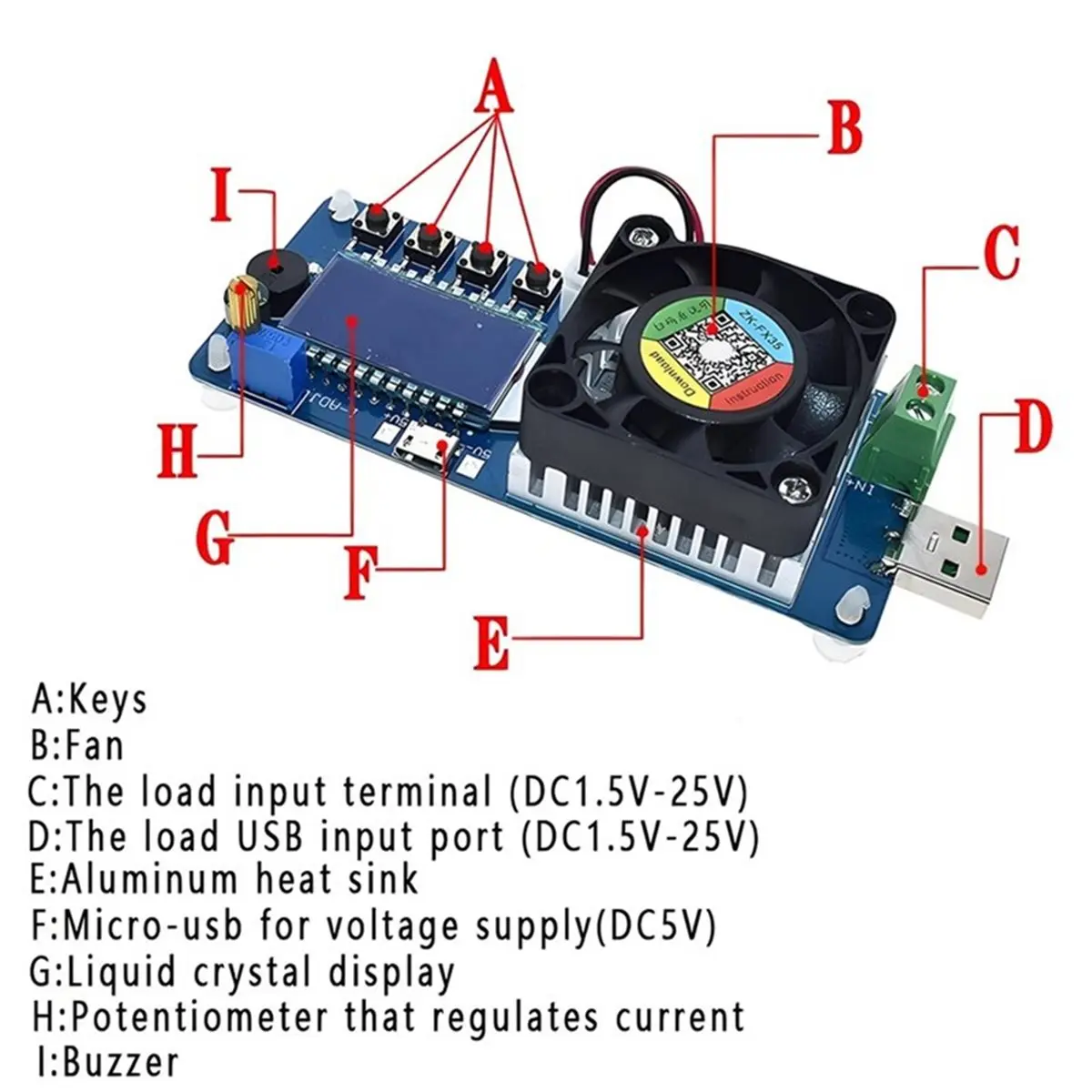 L77A FX35 5A 35W Digital Battery Capacity Tester Constant Current Electronic Load USB Power Tester Adjustable Resistors