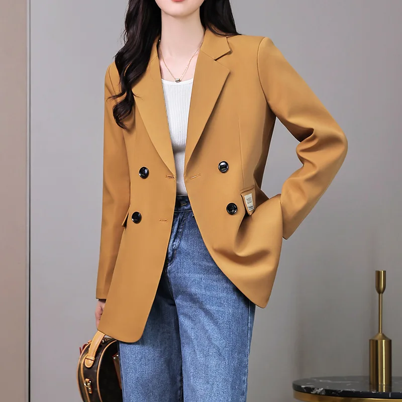 Autunno viola giallo Blazer cappotto donna moda ufficio signore vestito giacca manica lunga doppio petto Blazer capispalla femminile