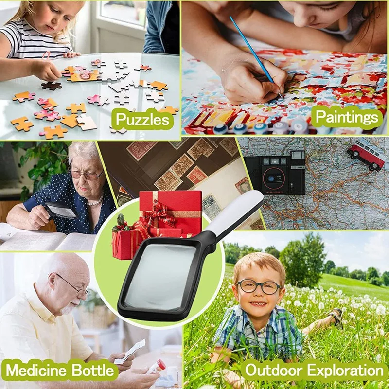 Hot-A39R-Square Hand-Held Foldable Magnifying Glass With LED Lighting