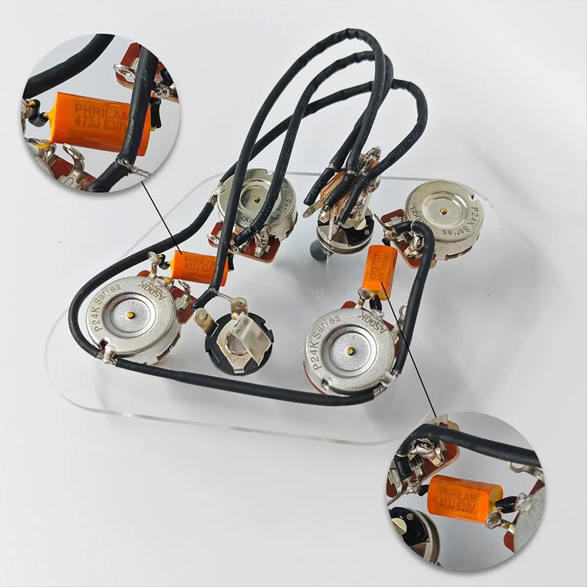 IN-A574U!Guitar Potentiometer Pre-Wired Harness Kit with Individual Switches Audio Output Jack 500K Pot for Type Guitars