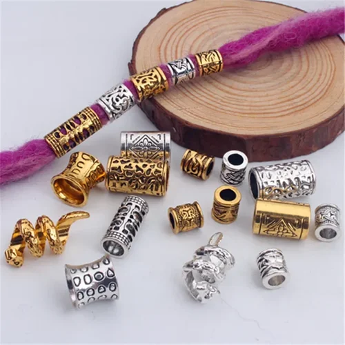 Anillos para el pelo de Metal plateado, 5 piezas, cuentas trenzadas, puños para el pelo, amuleto para tubo de Rastas, accesorios para trenzas DIY, herramientas de fijación