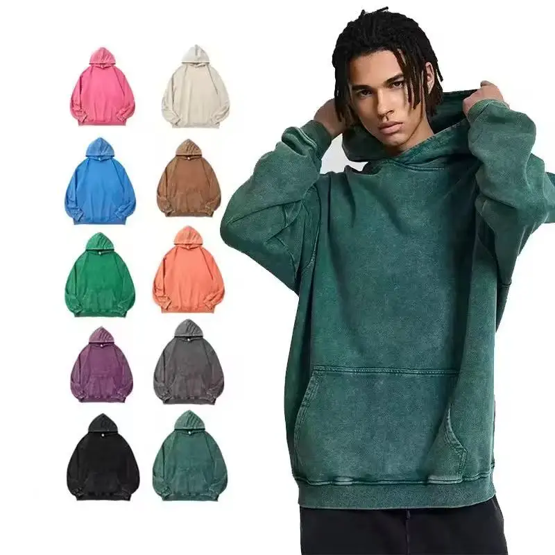 350 Grams Retro Acid-Washed 100% Cotton All-In-One Cap Hoodie, High-Quality Loose-Fitting Sports Shirt, Custom Logo