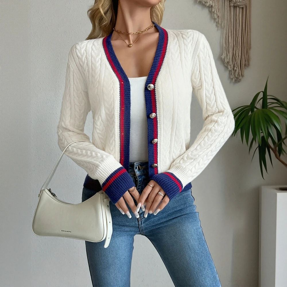 

Женские кардиганы, осень-зима, интеллектуальные кардиганы на пуговицах во французском стиле с длинными рукавами и V-образным вырезом, открытые передние кардиганы