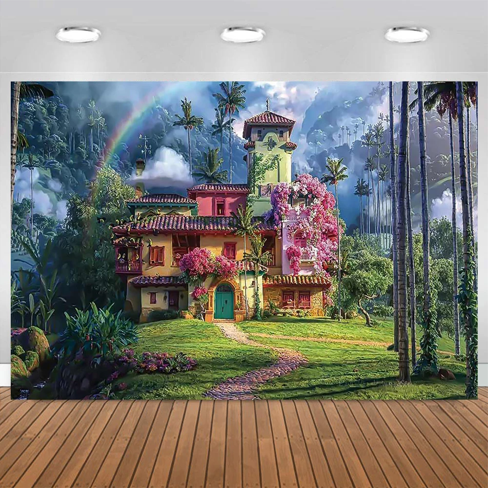 Magic Forest Castle Spring Green Studio Background Prop Rainbow Retro Girl Cake Smash Backdrop Decoration Newborn Portrait Photo