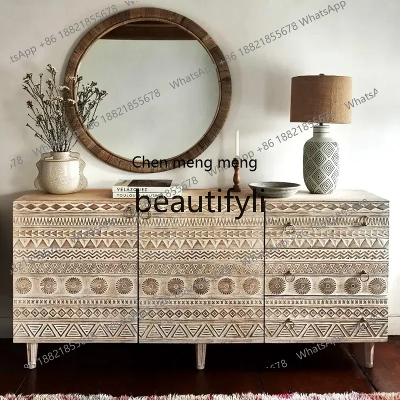 New arrive French retro solid wood dining side cabinet/medieval art entry bucket cabinet/simple modern entrance cabinet
