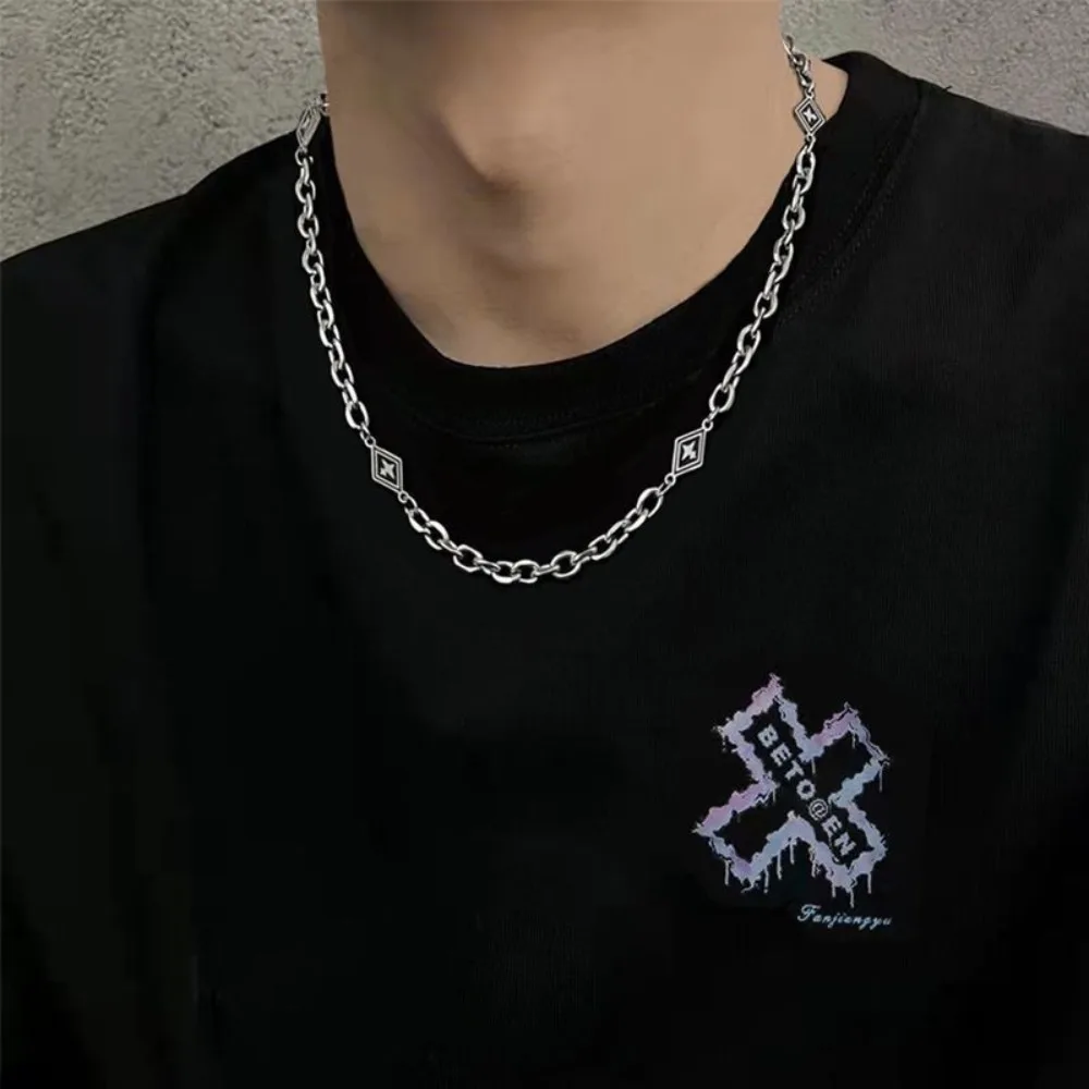Starlight Titanium Steel Necklace - Men's Non-Color-Changing Rhombic Simple and Fashionable Collar Chain