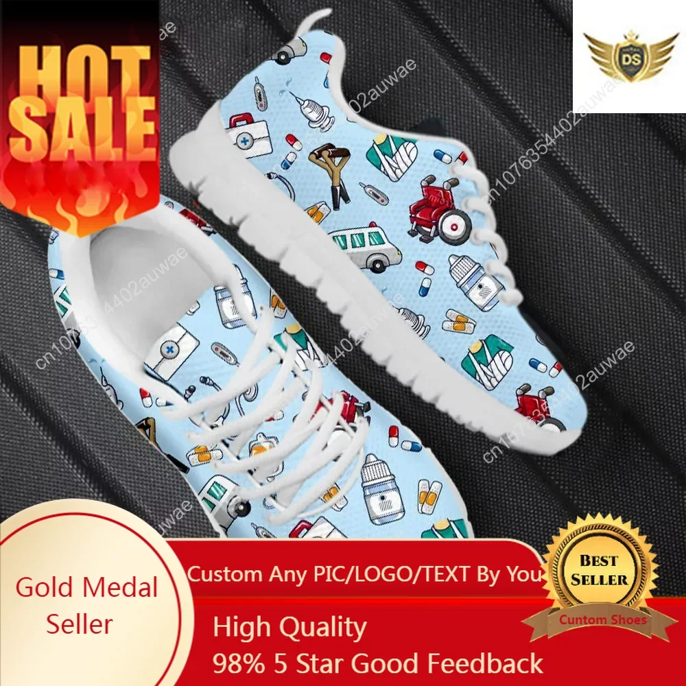 

Spring Nurse Flat Shoes Women Cute Cartoon Nurses Printed Women's Sneakers Shoes Breath Mesh Flats Zapatos De Mujer