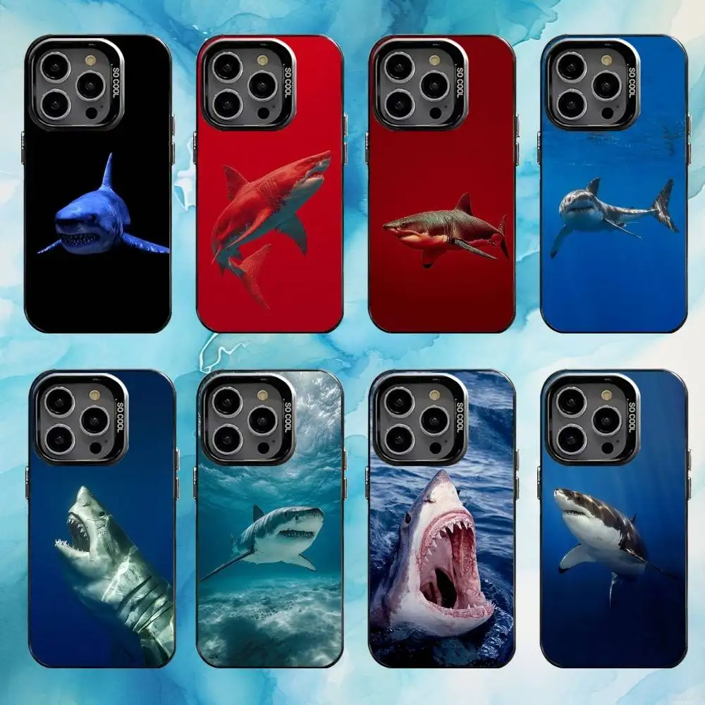 

Fierce S-Shark Phone Case For iPhone17,16,15,14,13,12,11 Plus,Pro Max Black Candy silver phone case