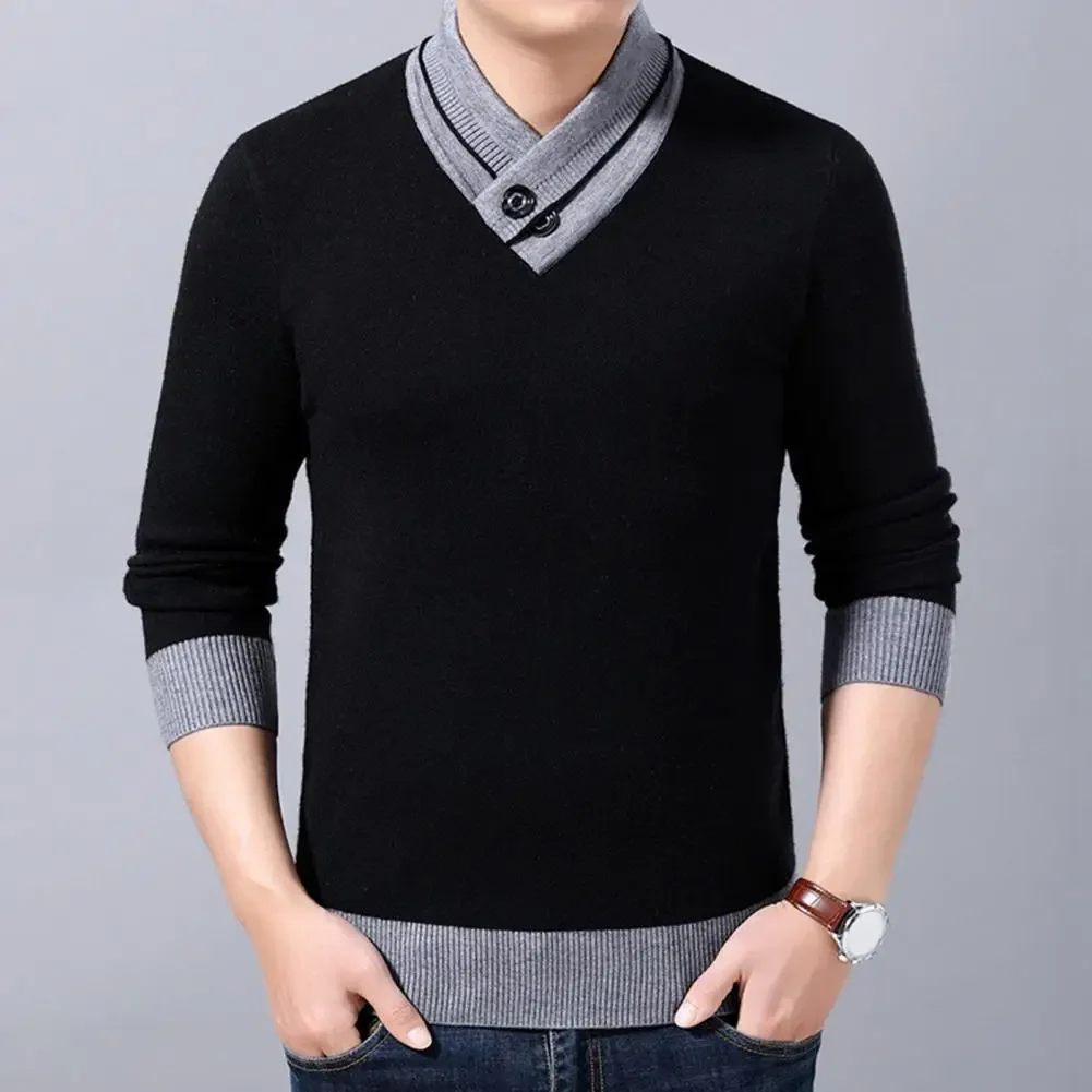 

Новый мужской свитер с v-образным вырезом, вязаный контрастный цвет, противоусадочный жилет, деловой базовый костюм, свитер, вязаный зимний свитер, пуловеры