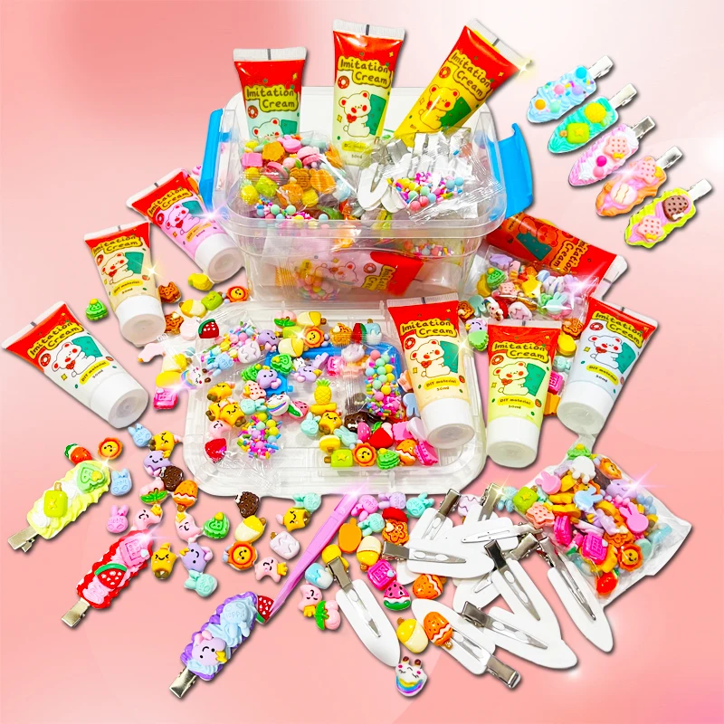 Handmade Cream Glue Hair Clips DIY Colorful Resin Sequins Decor Hair Accessories Cute Exquisite Packaging Gift for Girls
