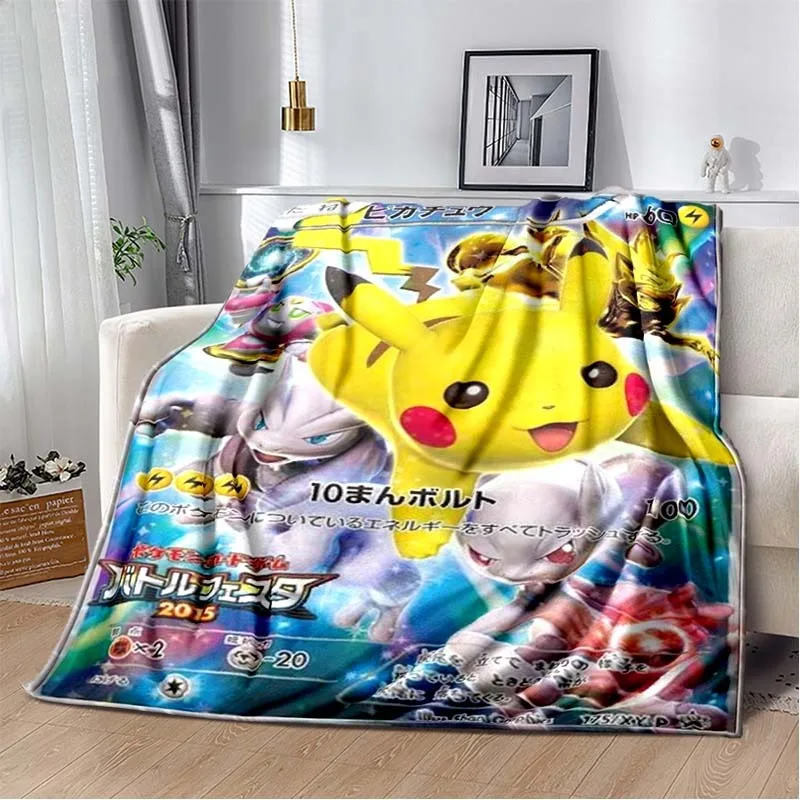 Pokemon Trading Card Game Print Flannel Blanket Ultra Soft Warm Throw For Sofa Bedroom Living Room Home portable Decor Gift