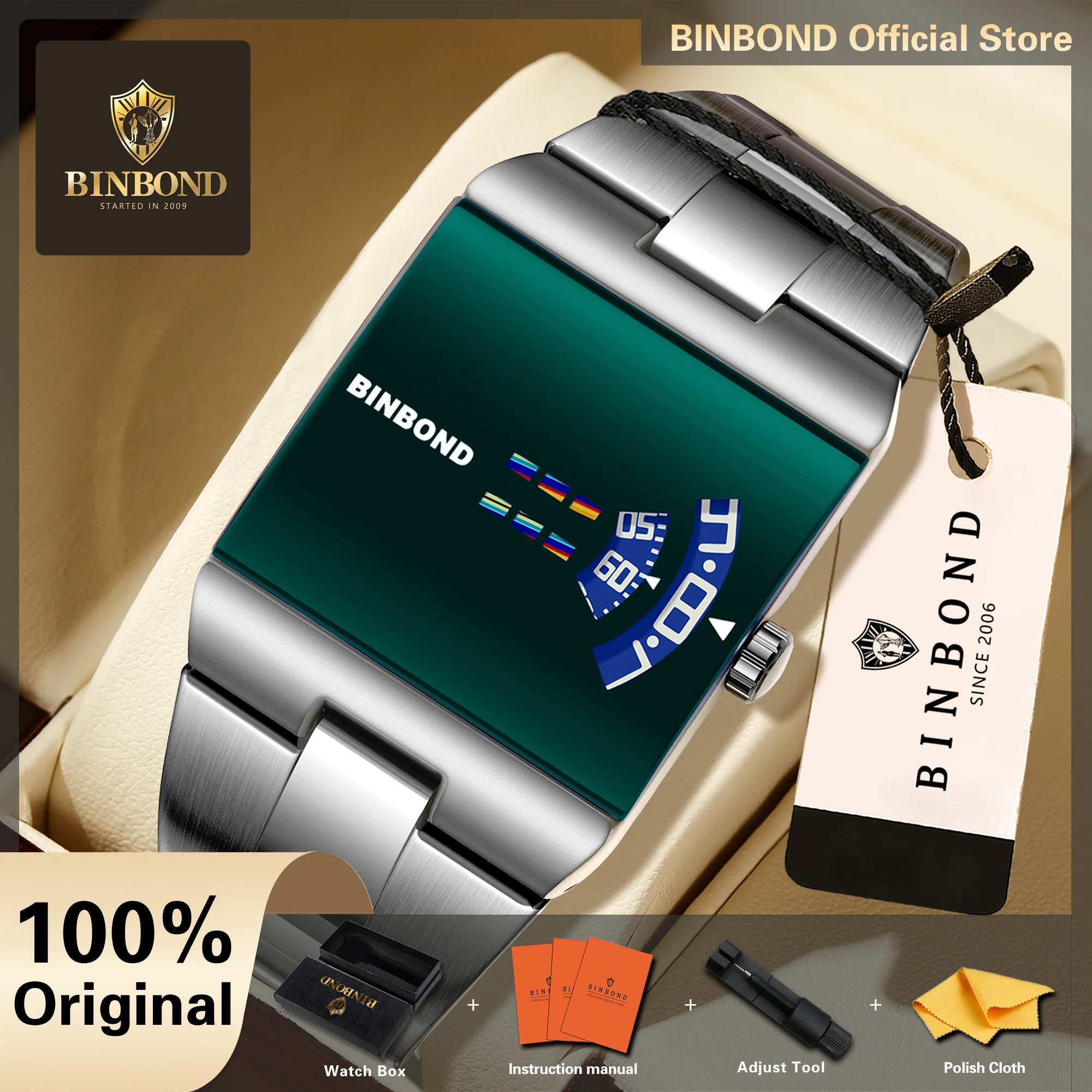 BINBOND Original Quartz Wristwatches For Men Luxury Waterproof Men's Watches Reloj Hombre Solid Stainless Steel Man Watch Gift