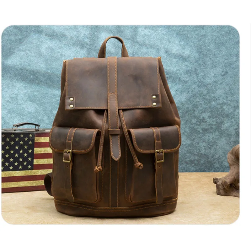 

New Crazy Horse Leather Travel Backpack Large Capacity Leisure Business Travel Bag Multi functional Design Fashion Shoulder Bag